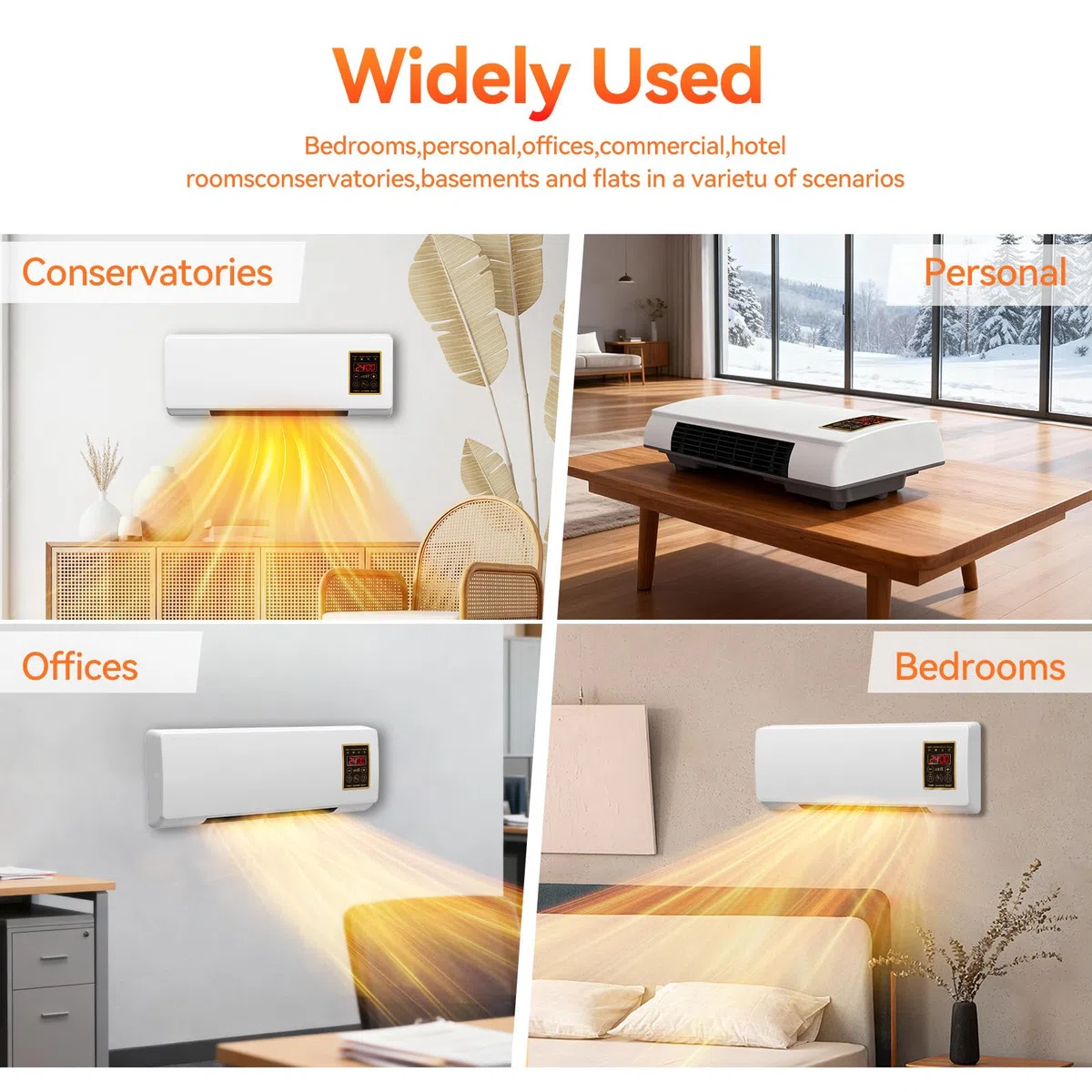 Riscaldatore Elettrico da parete e da tavolo da 1800 W – Display Digitale, Telecomando, timer Riscaldatore Ceramico Silenzioso per Camera da letto, Casa e ufficio