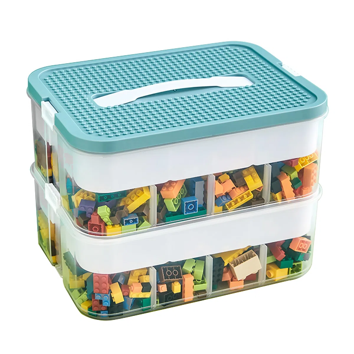 2 Strati Scatole Impilabili con Coperchio per Costruzioni mattoncini Contenitore Contenitori Portaoggetti per Bambini Scatola Giochi con Scomparti Organizer Puzzle per Riporre i Giocattoli