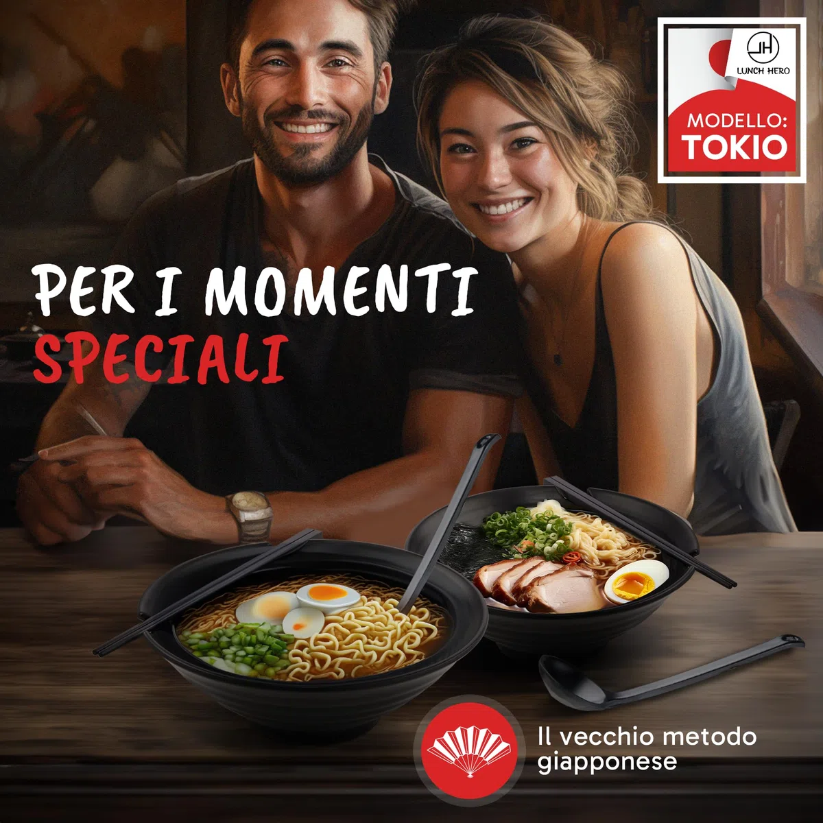 2x Set Ciotole Ramen I Set Ramen Bowl 1000ml di Alta Qualità I Set Ciotole Giapponesi da Tavola Tradizionali I Piatti Giapponesi con Ciotola Ramen Cucchiaio Bacchette