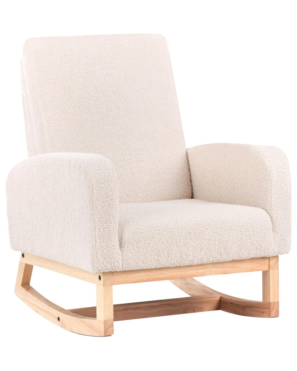 Sedia a dondolo per bambini Boucle in legno per bambini beige chiaro
