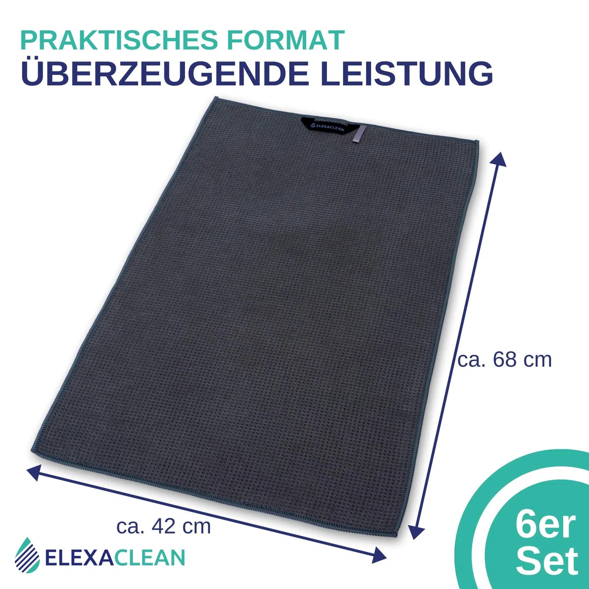ELEXACLEAN Canovacci da cucina (set da 6, 68x42 cm, antracite/grigio scuro) strofinacci morbidi in microfibra, panni a nido d'ape asciuga-stoviglie per la cucina