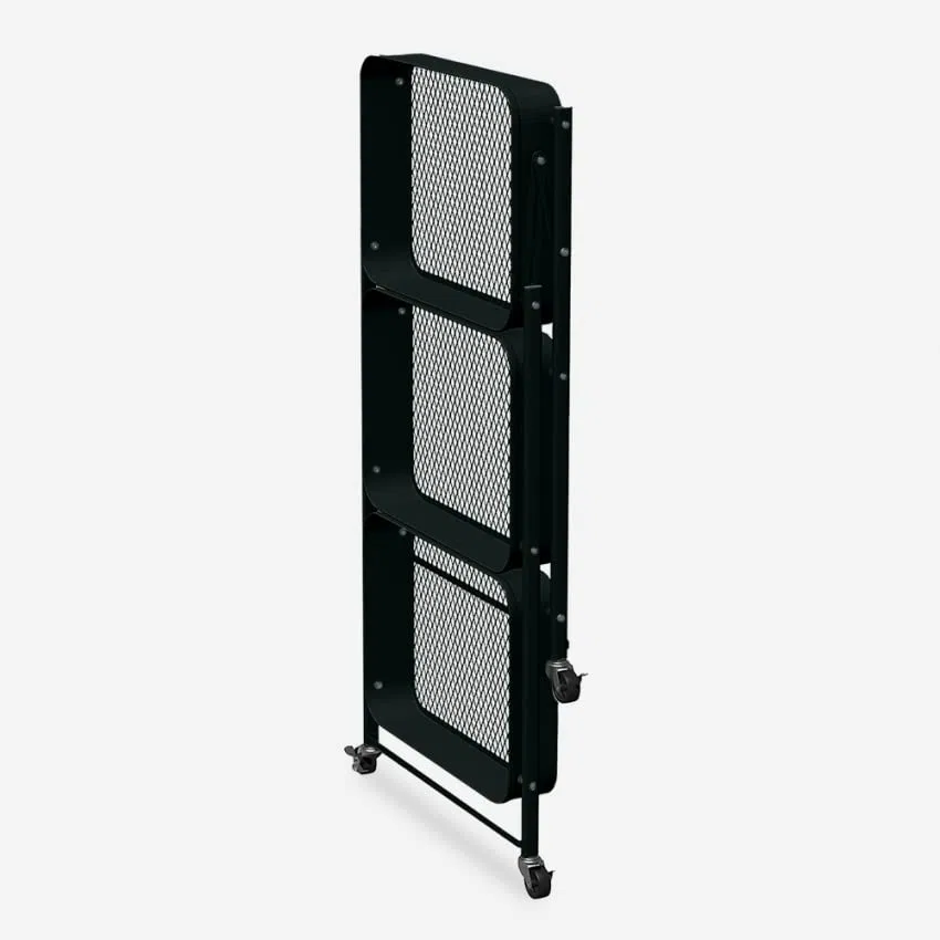 Carrello da cucina pieghevole portavivande 3 ripiani con ruote Pikas - Nero