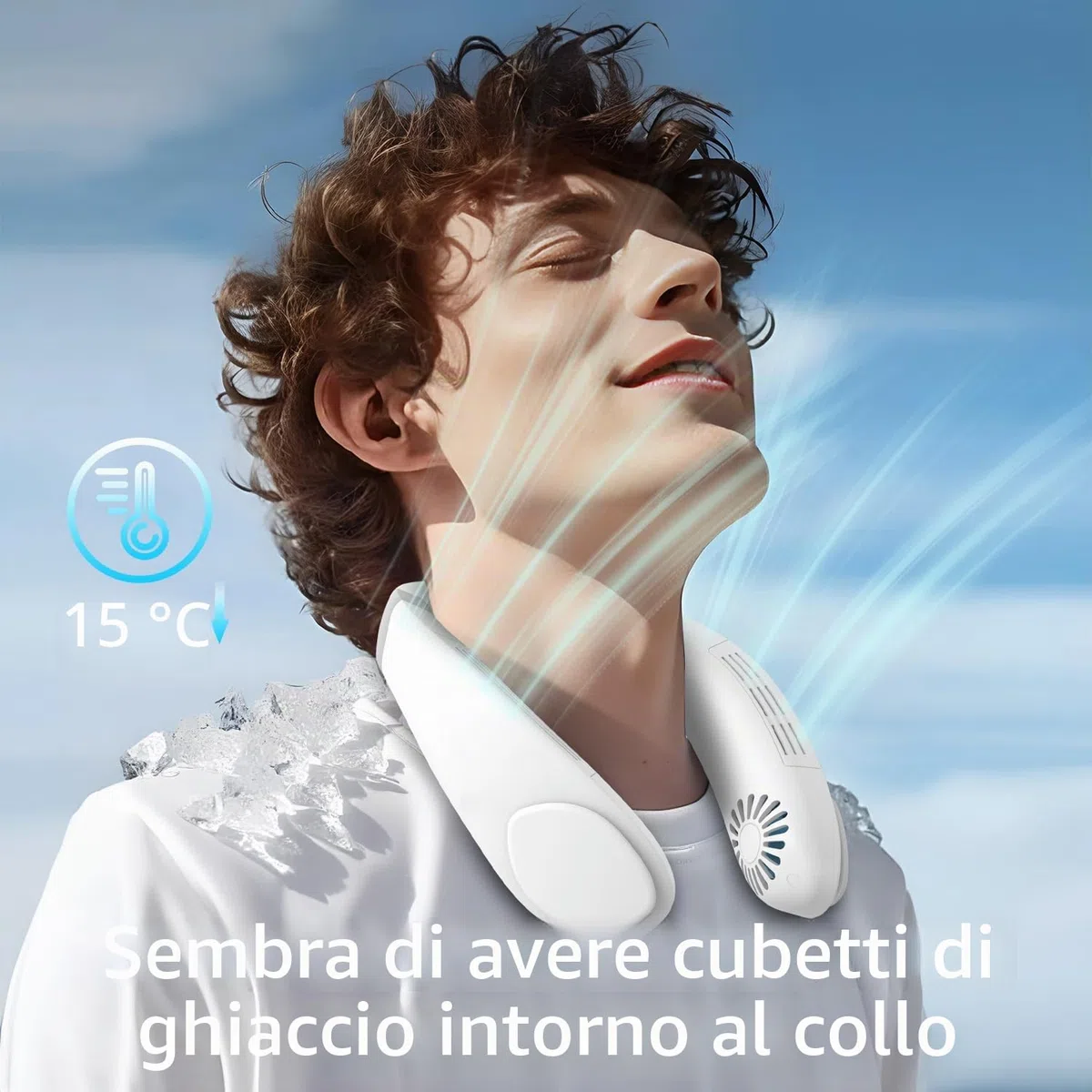 Ventilatore da collo 6000 mAh piastra raffreddamento, impacco freddo, senza lame, portatile, silenzioso, ricaricabile, essenziale vacanze, per donne uomini