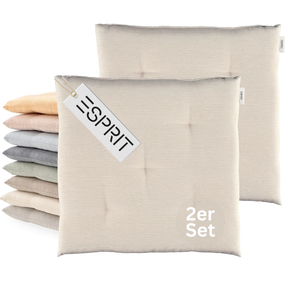 Esprit Set di 2 cuscini da sedia 40x40 cm Beige - Comodi cuscini per sedia per sala da pranzo e cucina - lavabili fino a 30°C - Öko-Tex - Cuscino per seduta per mobili da giardino, cuscino per sedile