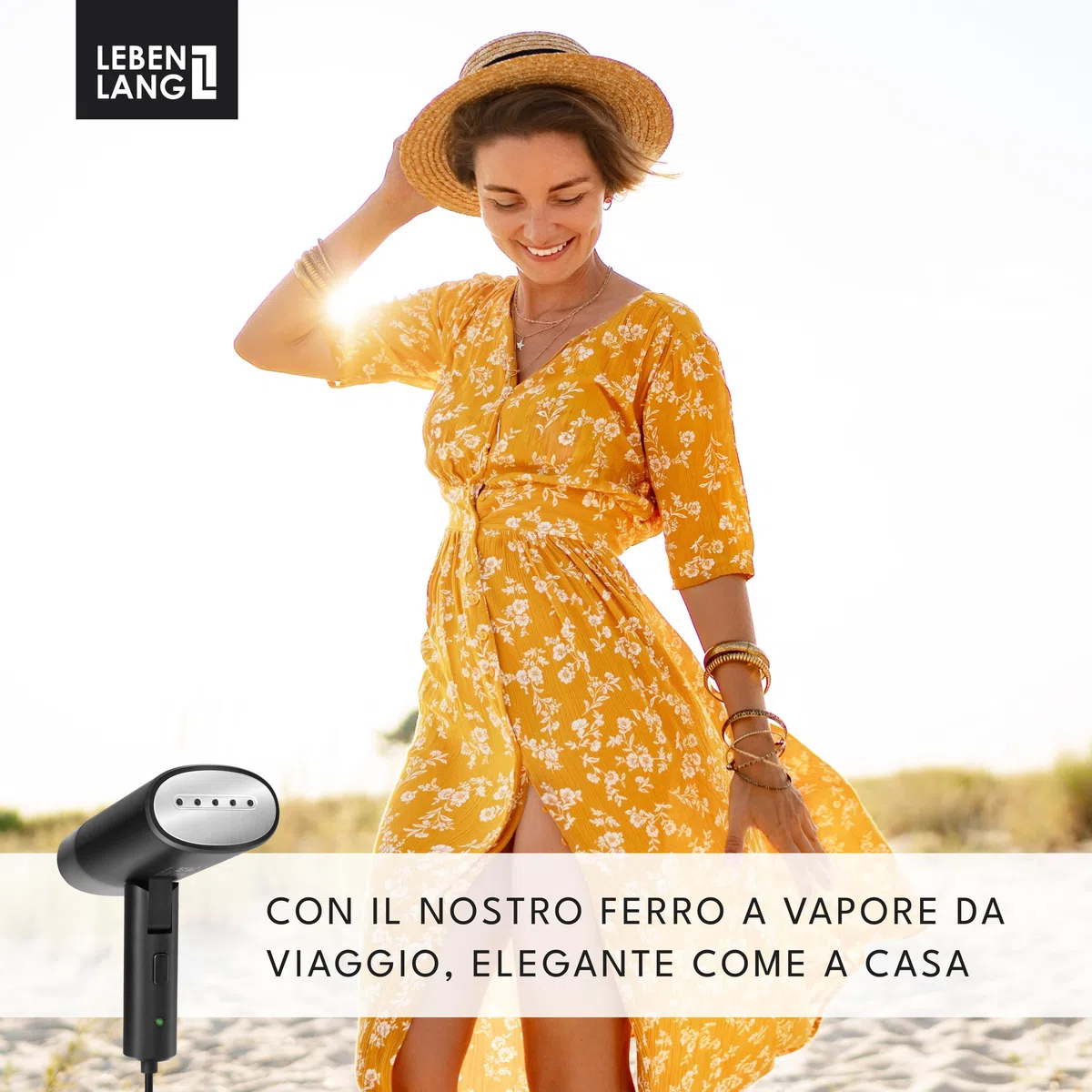 LEBENLANG Ferro da stiro da viaggio - Compatta pieghevole & Incl.con set da viaggio I Ferro da stiro verticale & Portatile Stiratore verticale Stirella a vapore (Nero - 900W & 120ml)