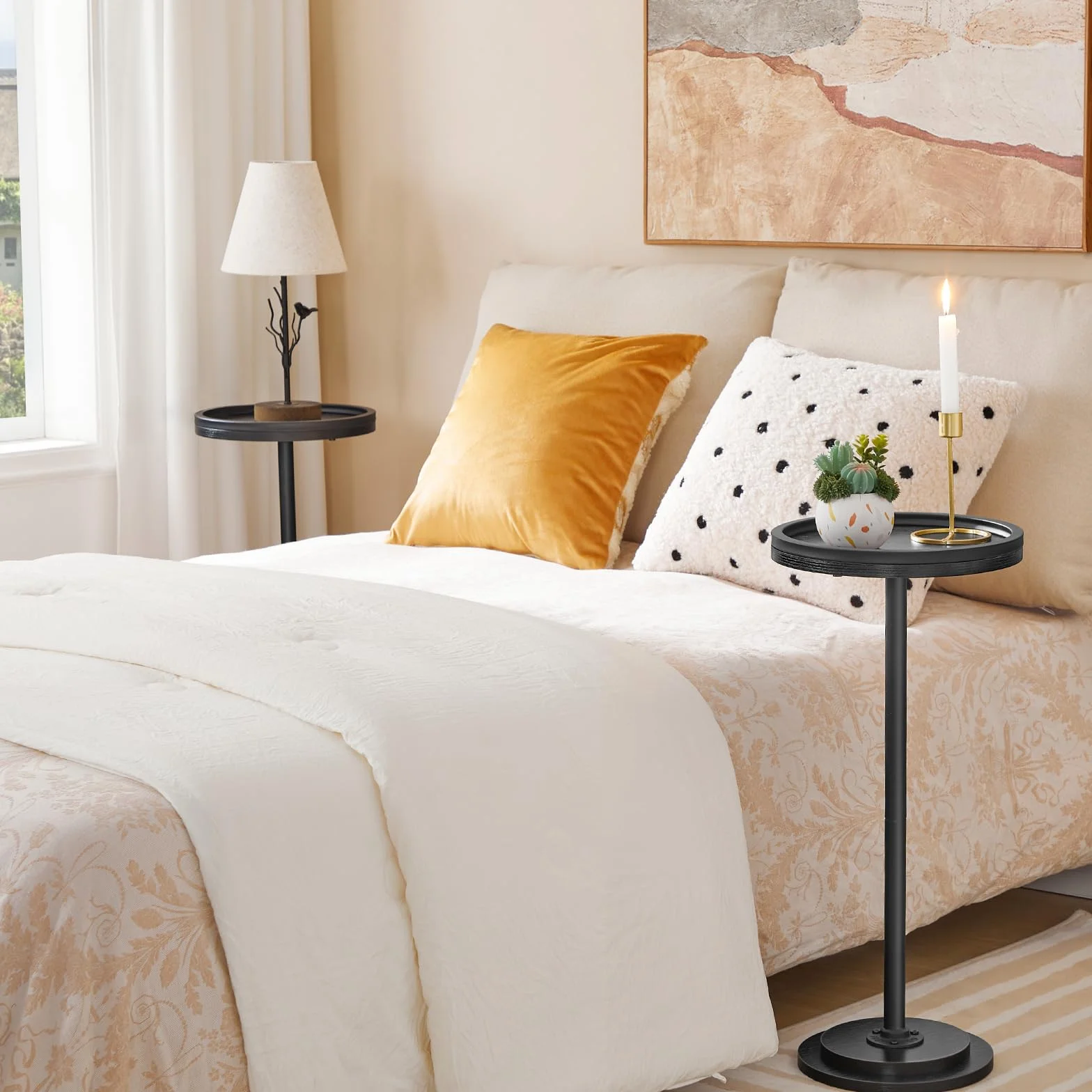 HOOBRO Tavolino, Tavolo per Bevande, Tavolino Rotondo per Spazi Ridotti, Tavolo Martini, per Soggiorno, Camera da Letto, Base per Divano Letto, Nero EBB168BZ01