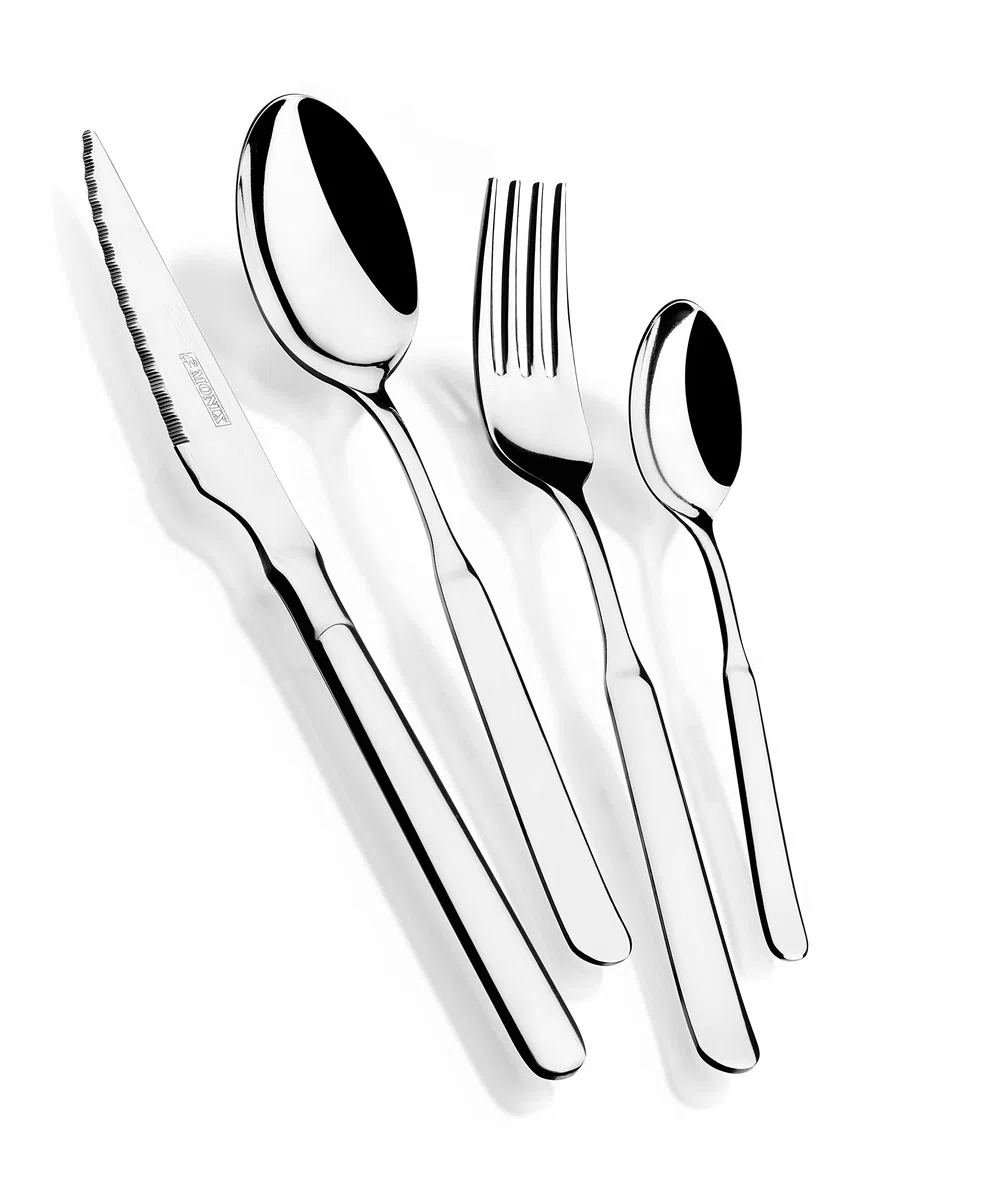 MONIX Milan | Set di posate di 24 pezzi con coltello da bistecca, acciaio inossidabile 18/10, design contemporaneo, finitura lucido brillante, spessore 2 mm (6 persone)