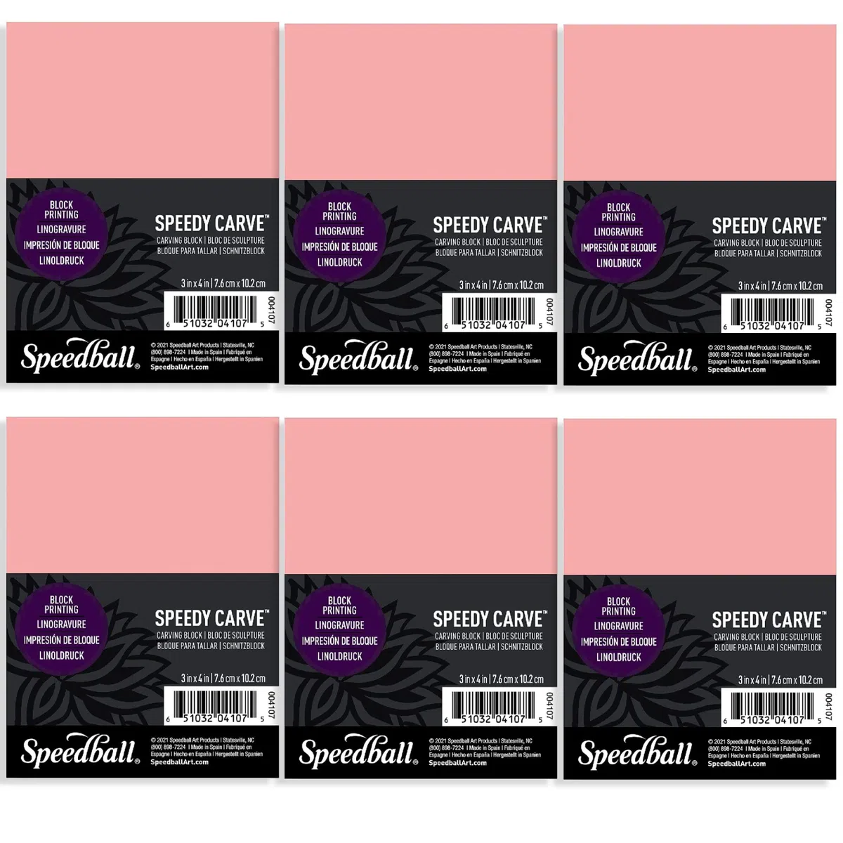 Speedball Speedy-Carve Block rosa, confezione da 6 pezzi, per stampa a blocchi, stampini, intaglio, blocchi di linoleum, strumenti artistici artigianali per kit di attrezzi