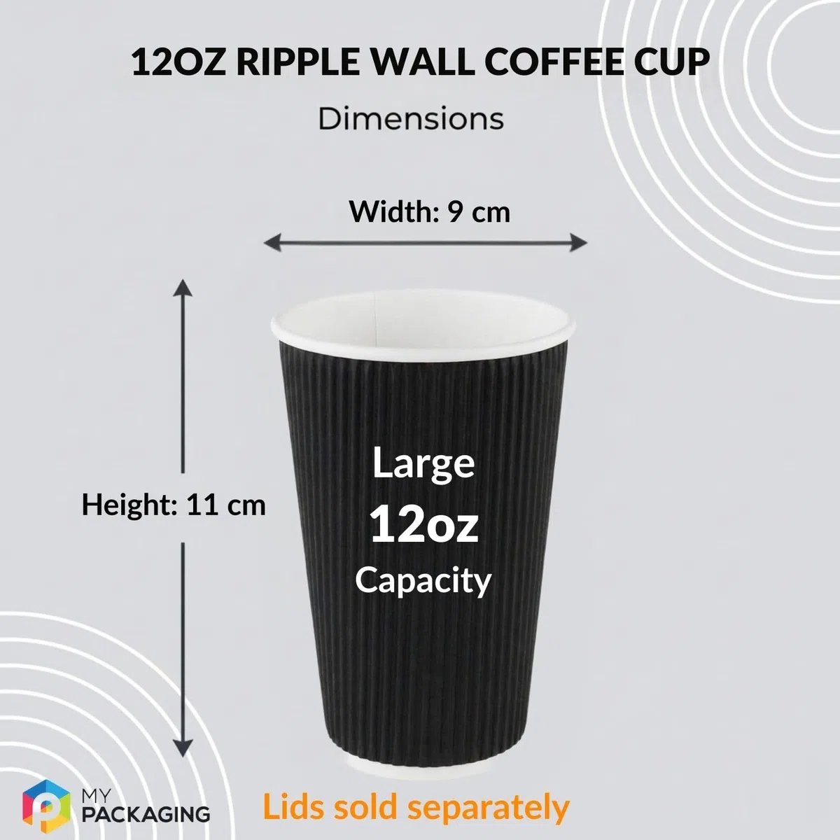 Tazze da caffè usa e getta nere ondulate da 350 ml, isolate, a tripla parete, per bevande calde, da asporto, confezione da 50