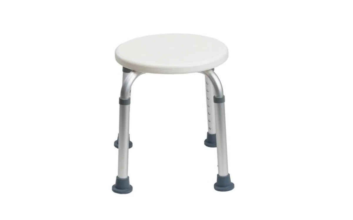 Ausilium Sgabello per Doccia Circolare in Alluminio Anodizzato - Sedile da Bagno per Anziani e Disabili - Altezza Regolabile - Piedini Antiscivolo, Portata 100 kg