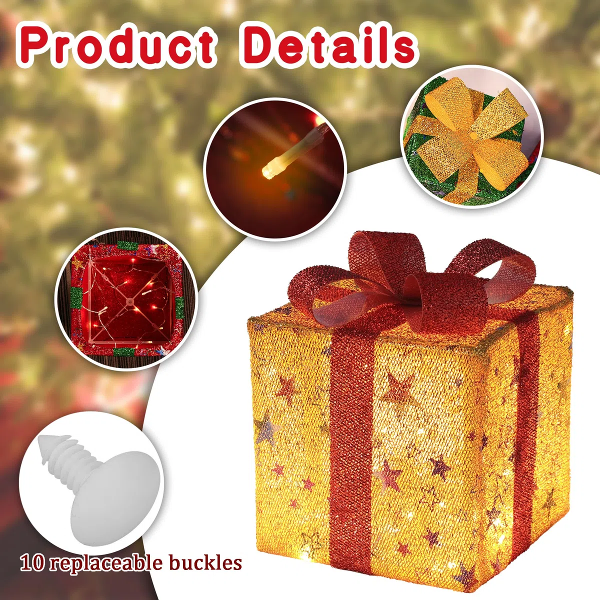 Arespark Set di 3 Luci Scatola Regalo Natalizie, 50 LED Decorazione con 8 Modalità Luminose, IP44 Illuminate per Albero di Natale, Finestre