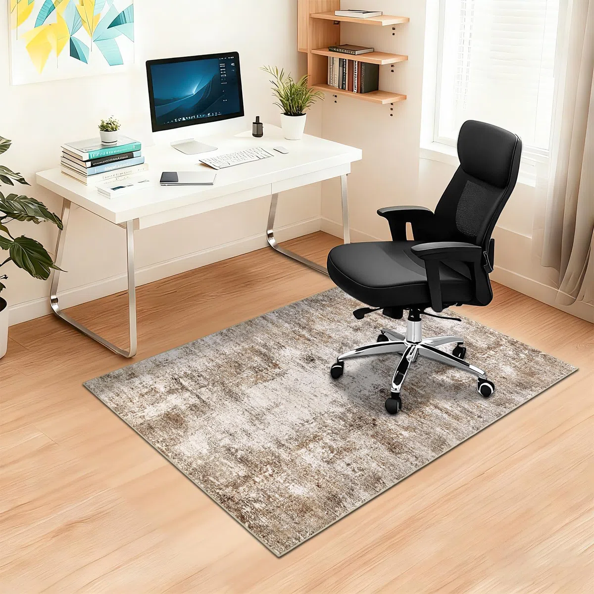 Capslpad Tappetini per sedie da ufficio per pavimenti in legno duro, 90 x 120 cm, antiscivolo, moderno, astratto, multiuso, a pelo basso, protezioni per pavimenti per sedia da computer, tappeto per