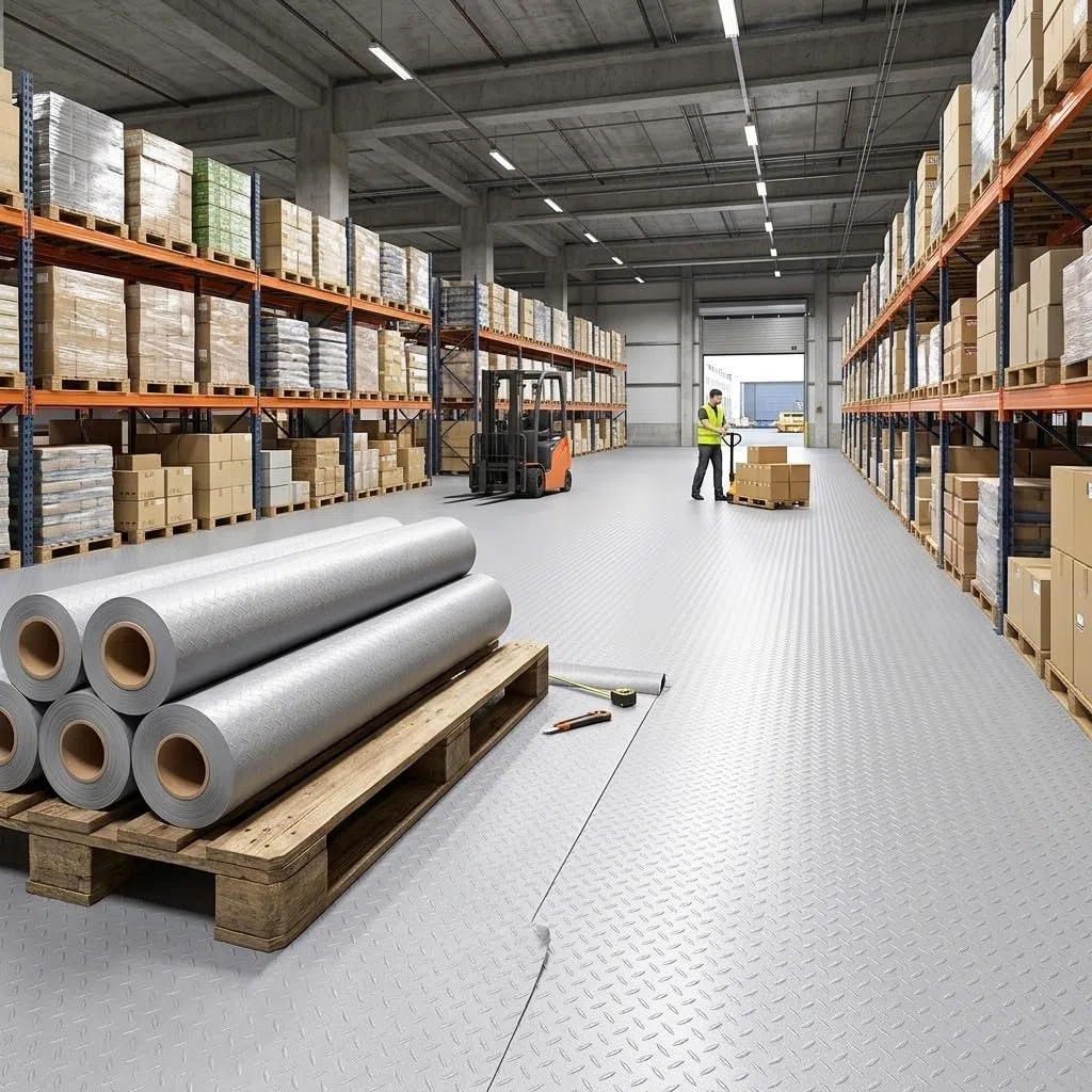 emmevi Rotolo Passatoia Copri Pavimento Gomma Pvc Ruvida Antiscivolo Tappeto Lamiera Isolante Grigia 100x200 cm