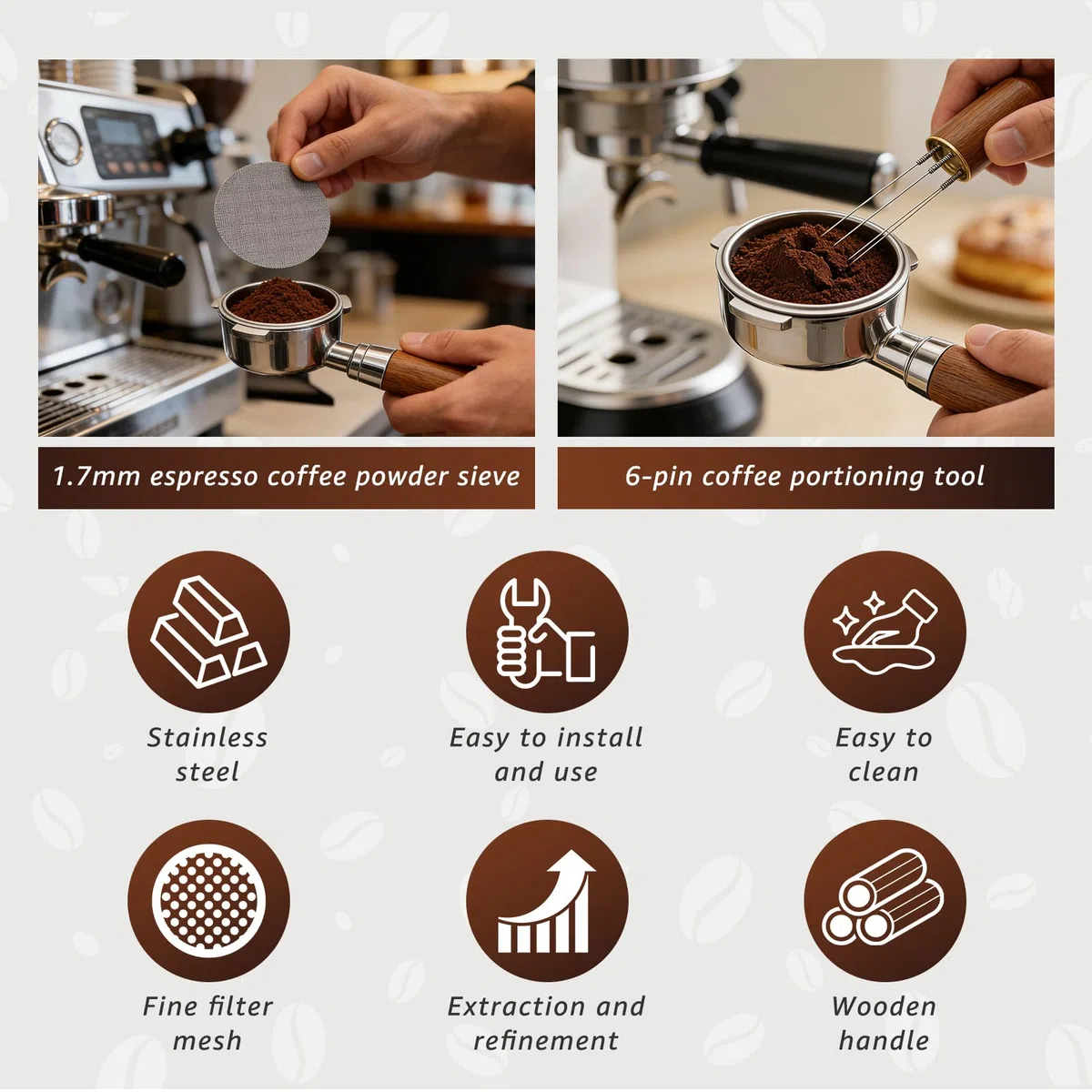 Portafiltro senza fondo a 3 orecchie da 51 mm, compatibile con Delonghi EC680/EC685, 100% acciaio inossidabile con 2 cestini filtranti (singolo + doppio colpo), strumento WDT, schermo a disco