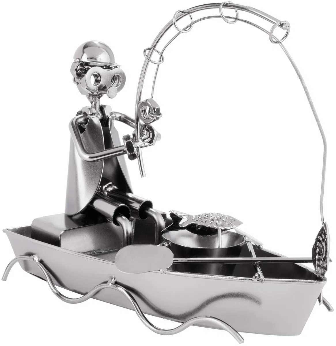 BRUBAKER Vite Uomo Pescatore in Barca - Figura Artigianale in Ferro Uomo di Metallo Fishing - Idea Regalo in Metallo per Pescatori e Pescatori