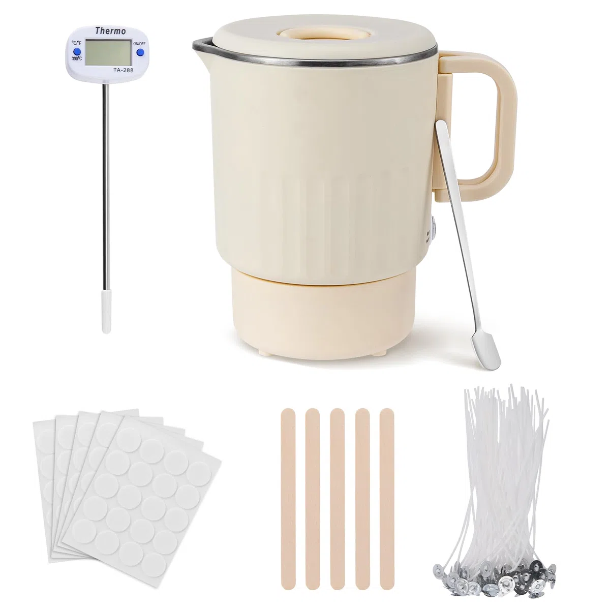 Nastopee Sciogli Cera per Candele Elettrico, Fusore di Cera per Realizzare Candele con 1L Pentola per Fusione Termometro Stoppino per Candele e Cucchiaio Set Candele Fai Da Te per Mescolare
