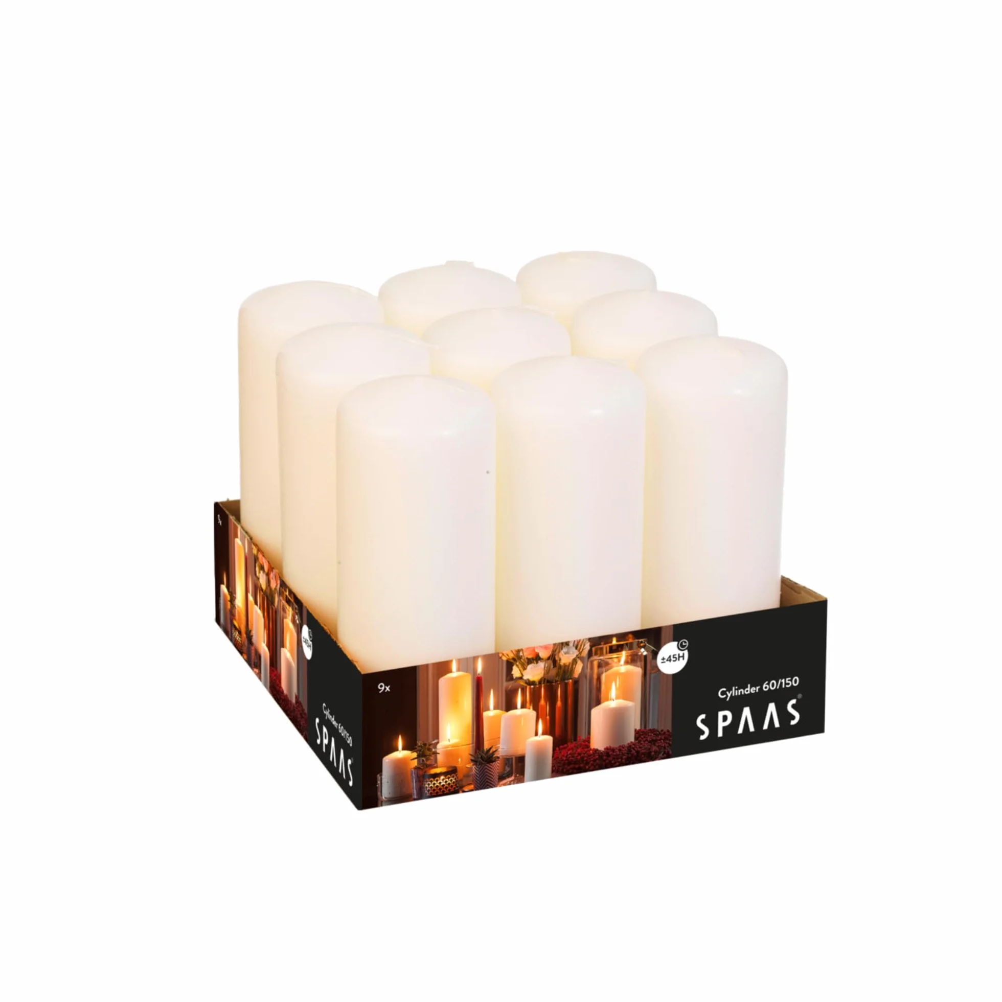 Spaas Vassoio di 9 candele non profumate, 60/150 mm, ± 45 ore, avorio