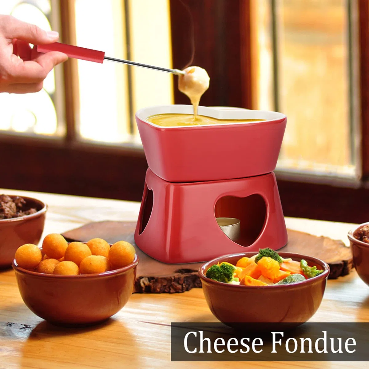 Set per fonduta di cioccolato in ceramica TOLIDA, pentolino a forma di cuore, pentola per fonduta di cioccolato e formaggio in porcellana con 4 forchette, 320 ml, mini bruciatore resistente al calore