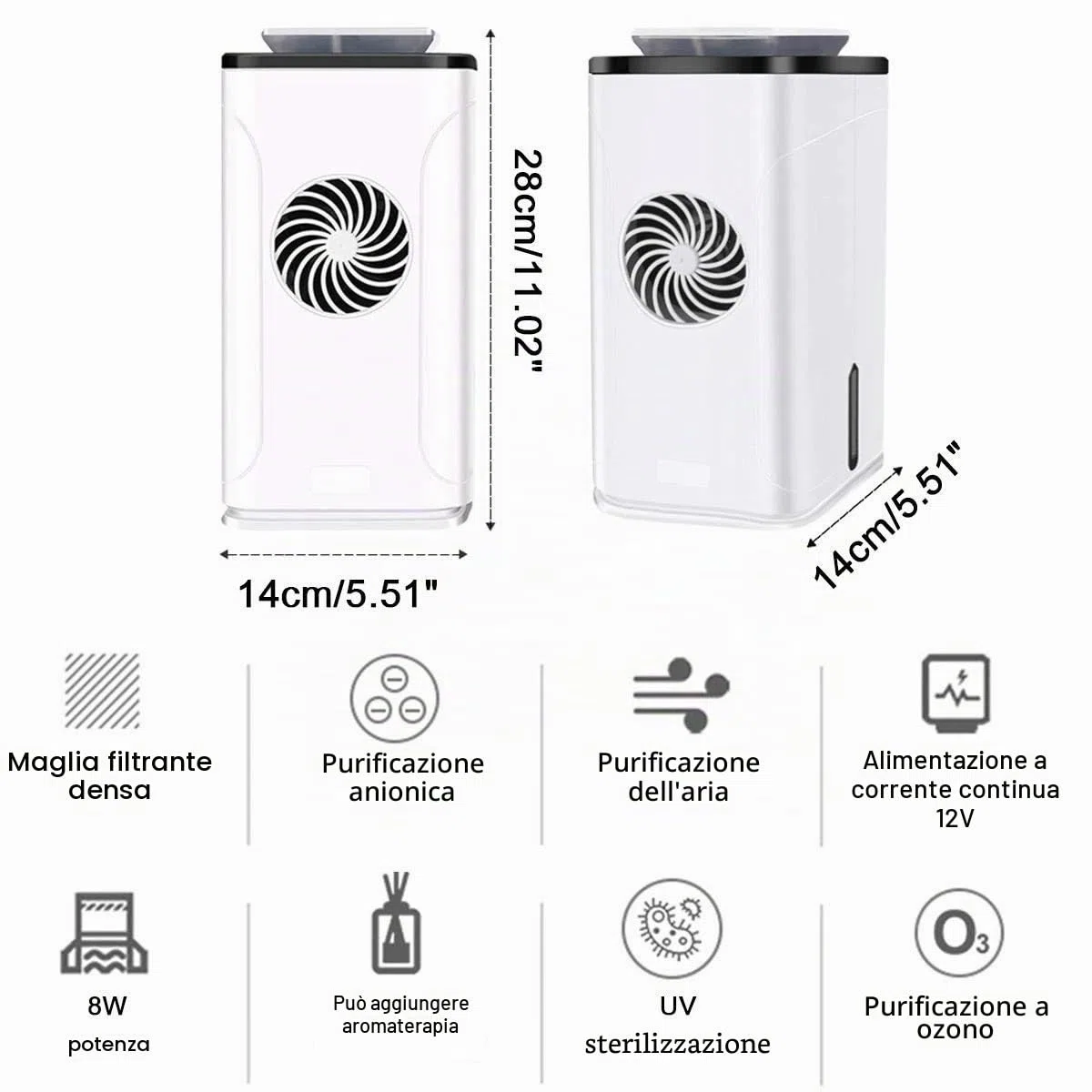 Depuragua - Depuratore d'aria 4 in 1 Ultra Violetta, Ozono, Filtro, Anione | Aspiratore per Fumo di Sigaretta | Cattura Odori Cucina | Anti Muffa | Ventilatore con Carbone Attivo, Bianco