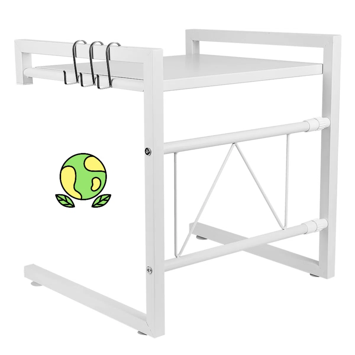 HUOLE Microonde Forno Scaffale Cucina Mensola: Salvaspazio Tavolo Fornetto Supporto Mensole Mobiletto Ripiano Casa Spazio Ripiani per Forno a Micronde Allungabile con Appendi Ganci 42 cm (40-65 cm)