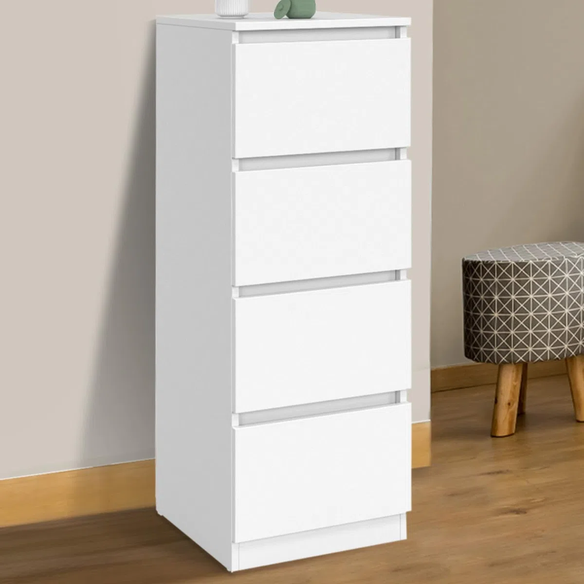 IDMarket - Credenza a 4 cassetti TOMI 30 cm in Legno Bianco per Ingresso Bagno