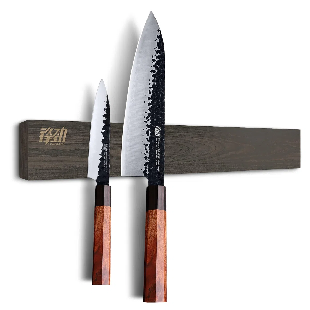 FINDKING Striscia Magnetica per Coltelli in Legno di Frassino, Supporto Magnetico per Utensili da Cucina, Facile da Appendere Senza Trapano (40CM, Marrone Scuro, Senza Coltelli)