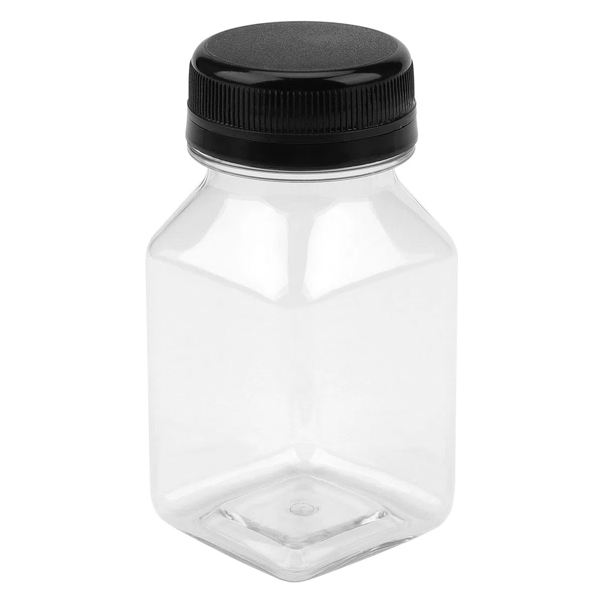 Confezione da 56 bottiglie di succo di plastica da 100 ml con tappi neri, bottiglie vuote riutilizzabili con coperchio, contenitori trasparenti per succo di frutta, frullato e latte