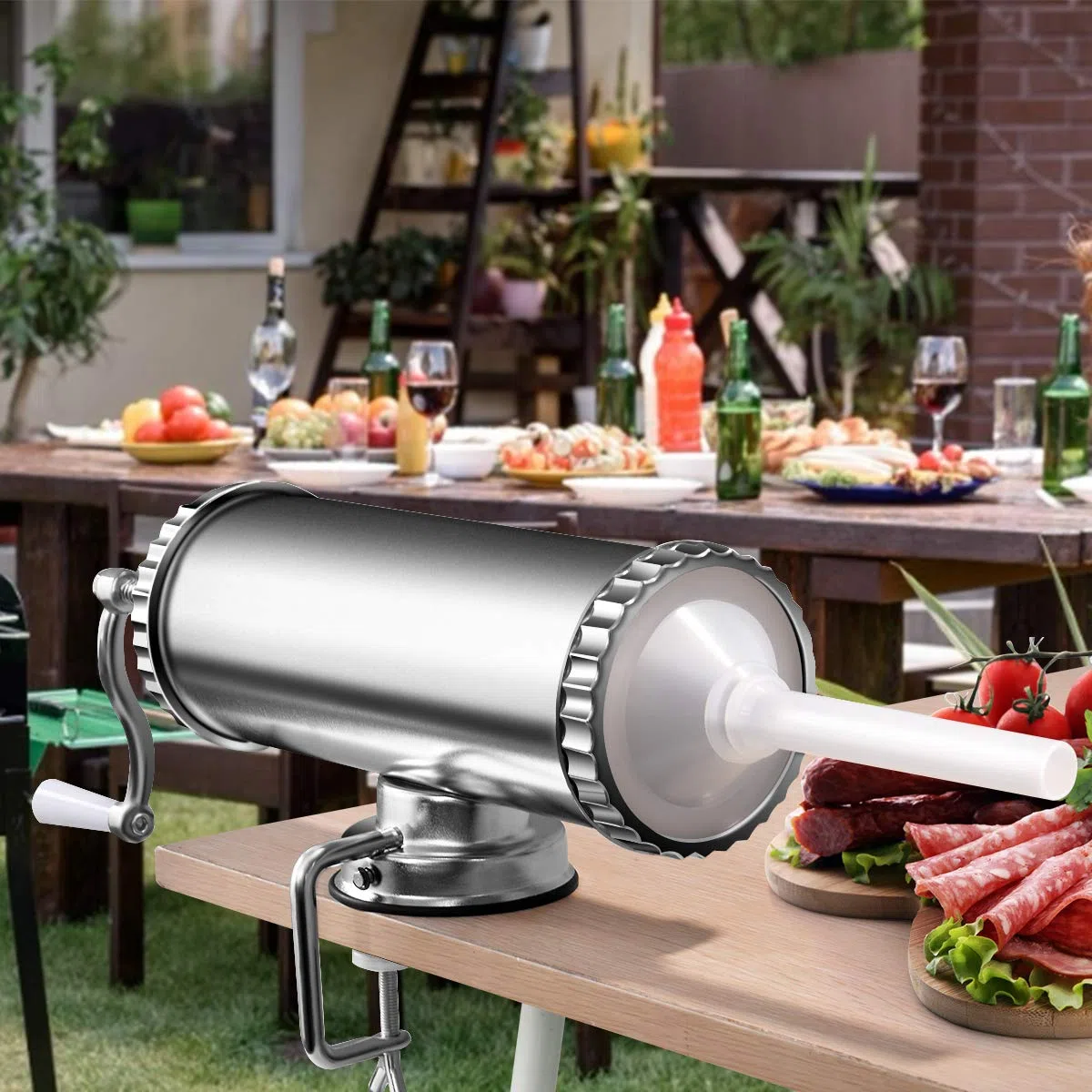 COSTWAY 2,5kg Insaccatrice per Salsiccia, Macchina per la Produzione di Salsicce, Insaccatrice Manuale, con 3 Tubi di Riempimento