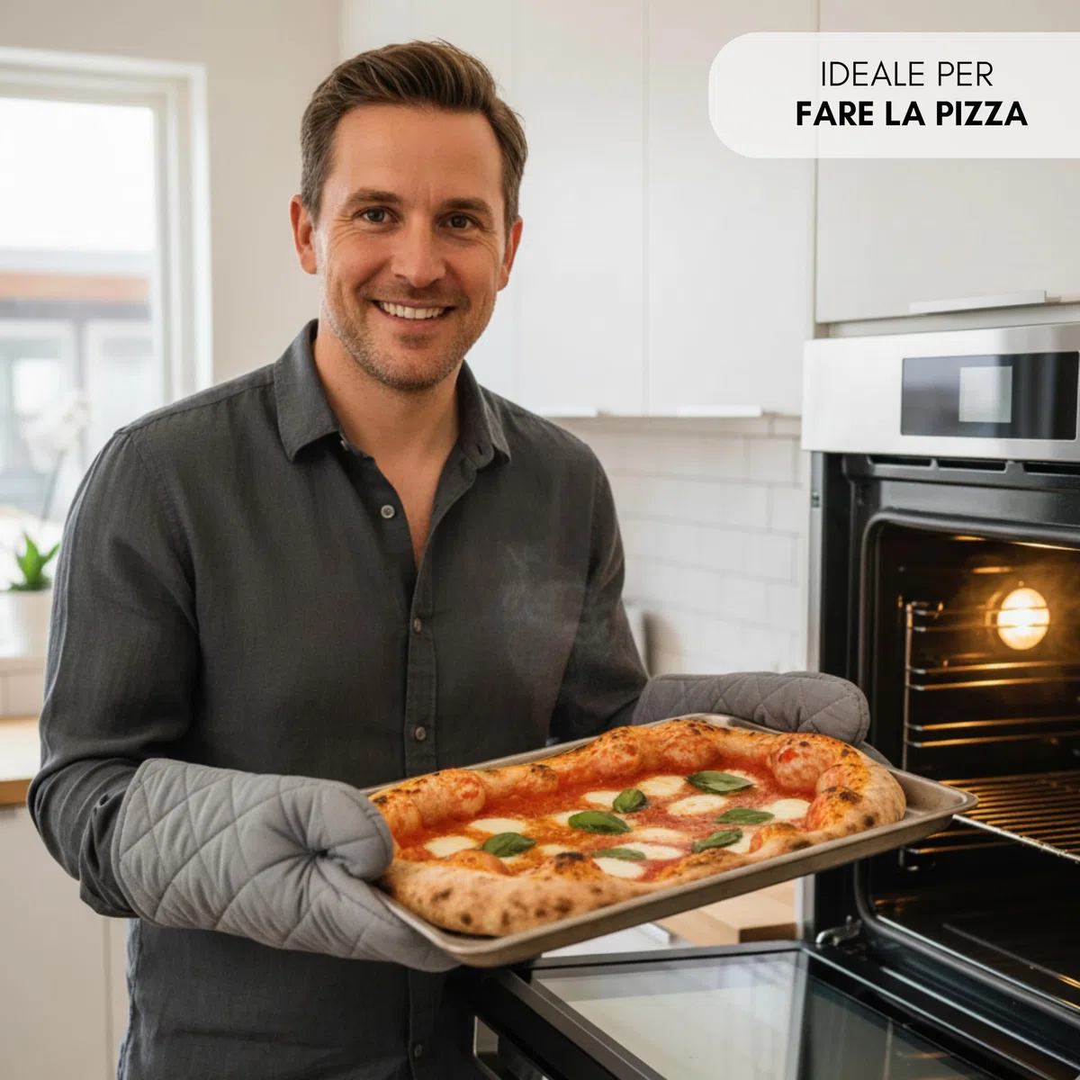 Erreke Set Teglie da Forno Antiaderenti con Griglia, 40x27cm Acciaio al Carbonio 0.8 mm Rettangolare, Ideale per Pizza, Biscotti, Pollo, Pesce e Verdure al Forno, Lavabile in Lavastoviglie, Robusto