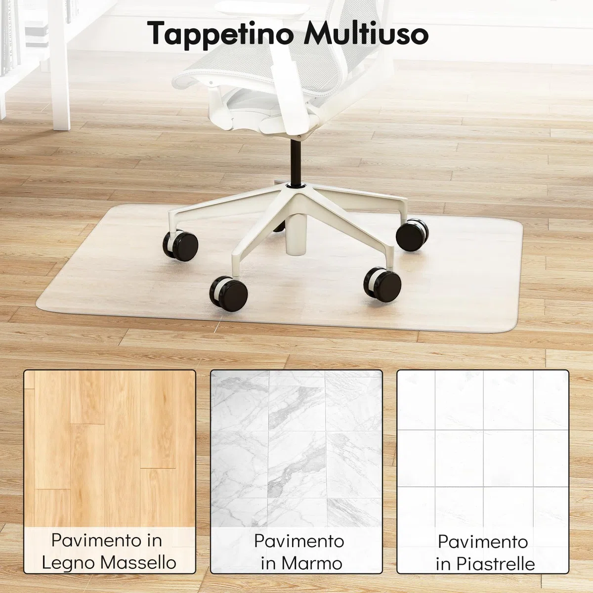 COSTWAY Tappetino per Sedie da Ufficio per Pavimenti in Legno Massello, Tappetino Trasparente in PVC per Sedie con Rotelle, Tappeto Protettivo per Pavimenti (120 x 90 cm)