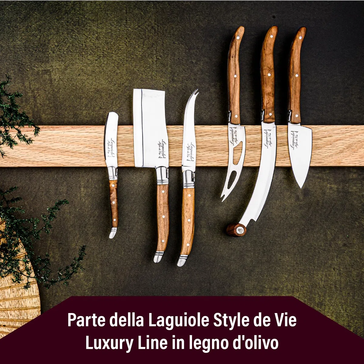 Laguiole Style de Vie Coltello da Formaggio Luxury Line, 3 Pezzi, legno d'ulivo