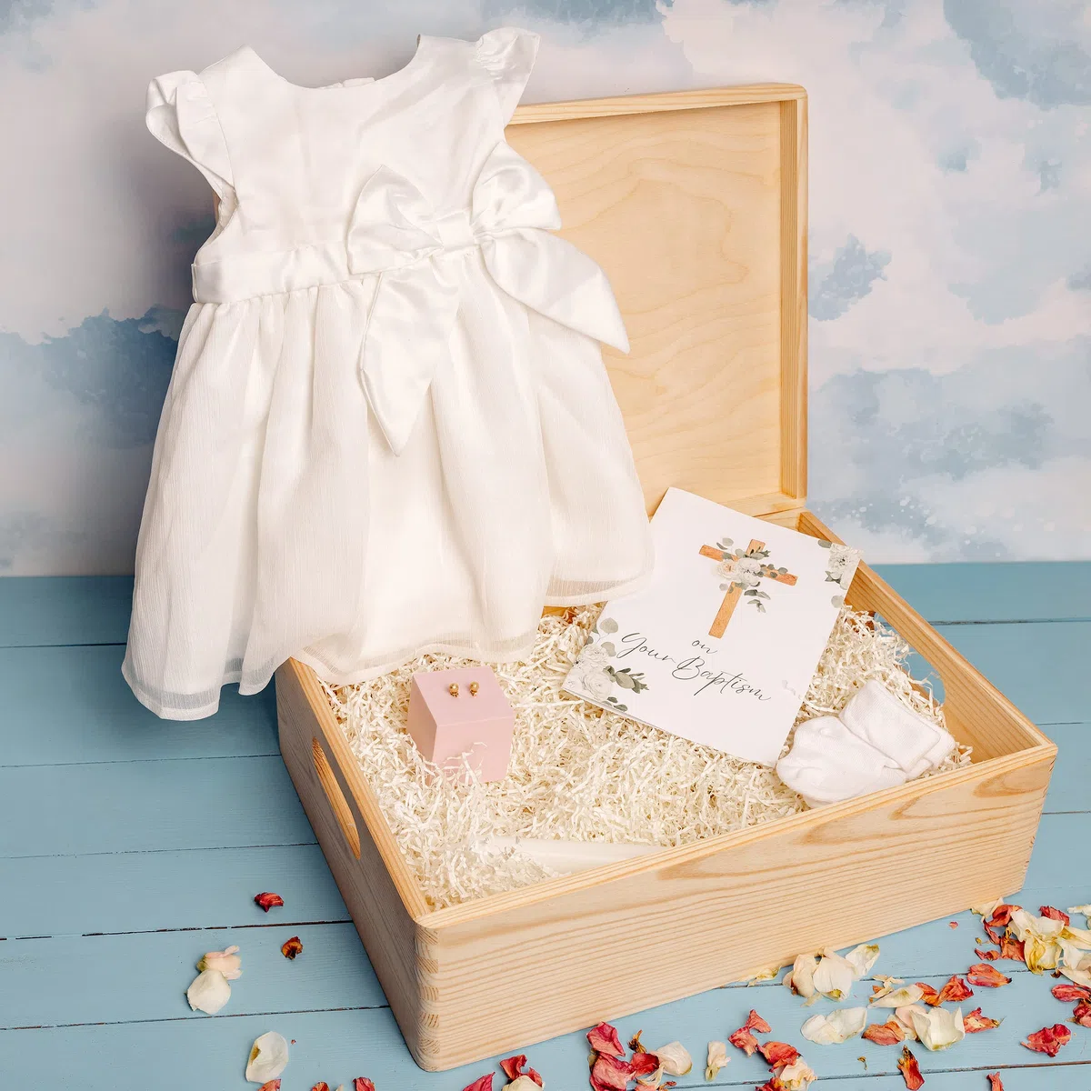 Creative Deco Battesimo Scatola di Regalo Personalizzato | Scatola della Memoria in Legno per Bambino/Bambina | Personalizzata | Incisione | per Ragazzo e Ragazza | Addobbi