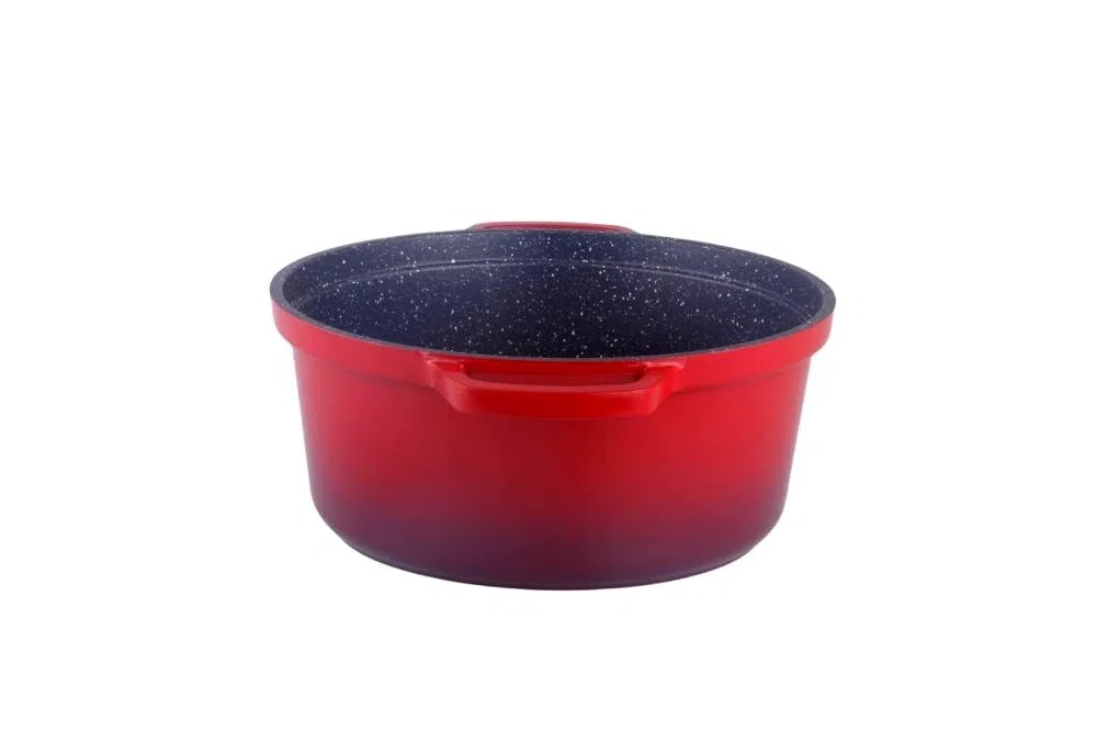 Kamberg 0008186 Cocotte, Diametro 16 cm Rotonda Rosso Fiamma, Fusione di Alluminio, Rivestimento Effetto Pietra, Compatibile con Tutti i Piani Cottura, Incluso Quello a Induzione, Senza PFOA