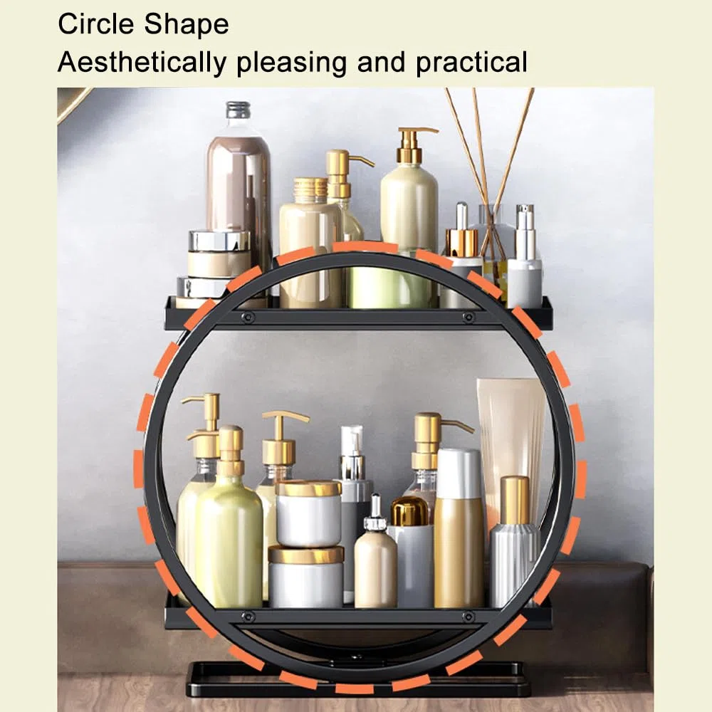 NUODWELL Organizzatore per trucco per tavolo da trucco, a 2 livelli, organizer per ripiano da bagno, cura della pelle, scaffale porta cosmetici, metallo, organizer per profumi per camera da letto
