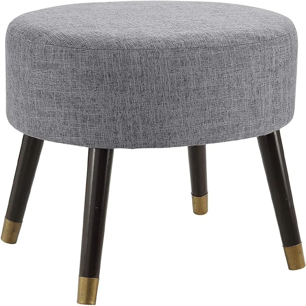 BAKAJI Sgabello Pouf Struttura in Legno e Rivestimento in Tessuto Lino Colore Grigio, Poggiapiedi con Gambe da 24.5 cm, Sgabello Robusto con Comoda Imbottitura Ideale per Arredamento Casa e Ufficio