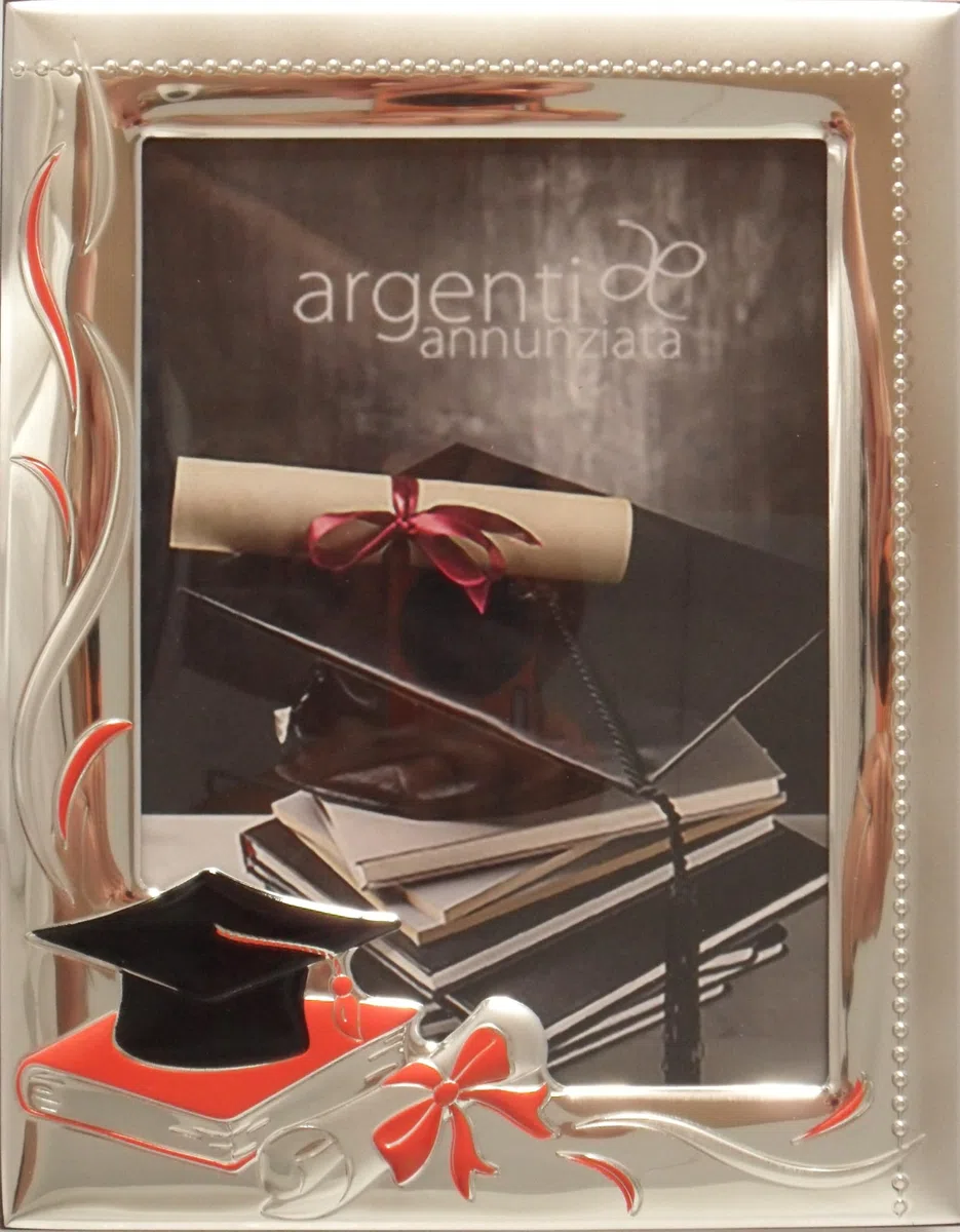 Argenti Annunziata PORTAFOTO PER LAUREA IN ARGENTO PVD COLOR cm18x14x2 CON TOCCO E PERGAMENA PER FOTO cm14x10 -> TUO IN 24/48 h