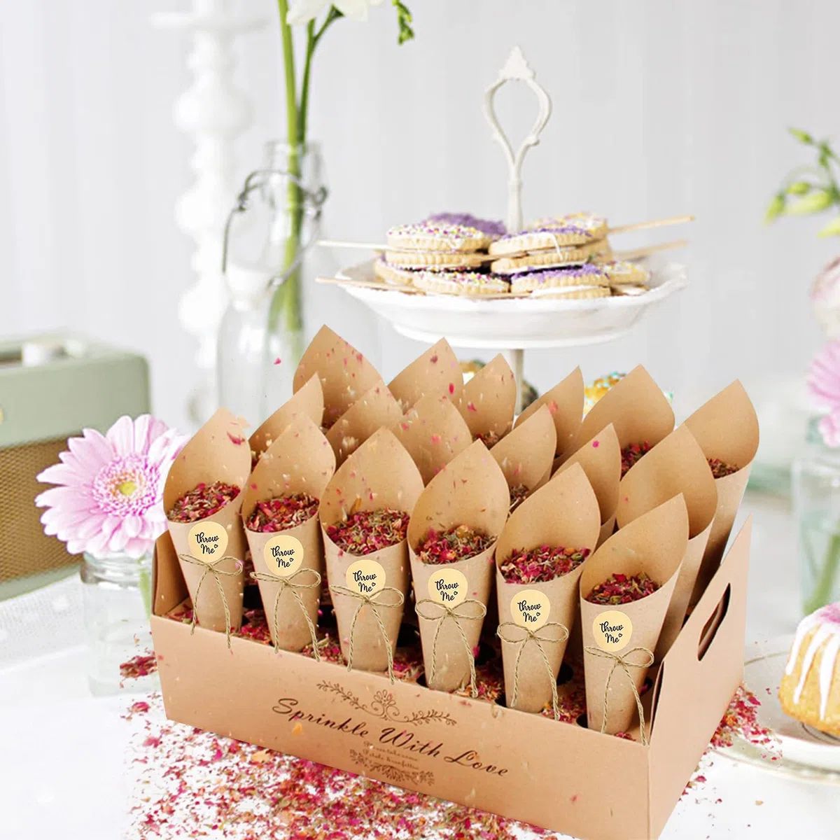 60 pezzi coni per confetti con porta confetti, porta confetti per nozze, coni per confetti per feste, petali, bouquet, porta caramelle per matrimonio, compleanno, festa