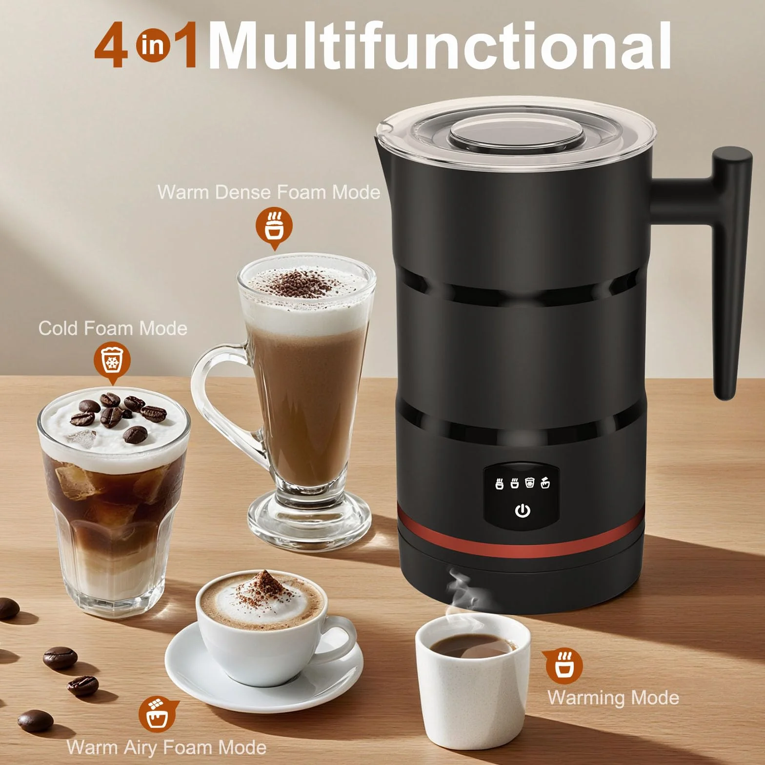 Montalatte, montalatte elettrico, montalatte, montalatte, vaporizzatore, macchina per cioccolata calda, montalatte, vellutatore (nero)