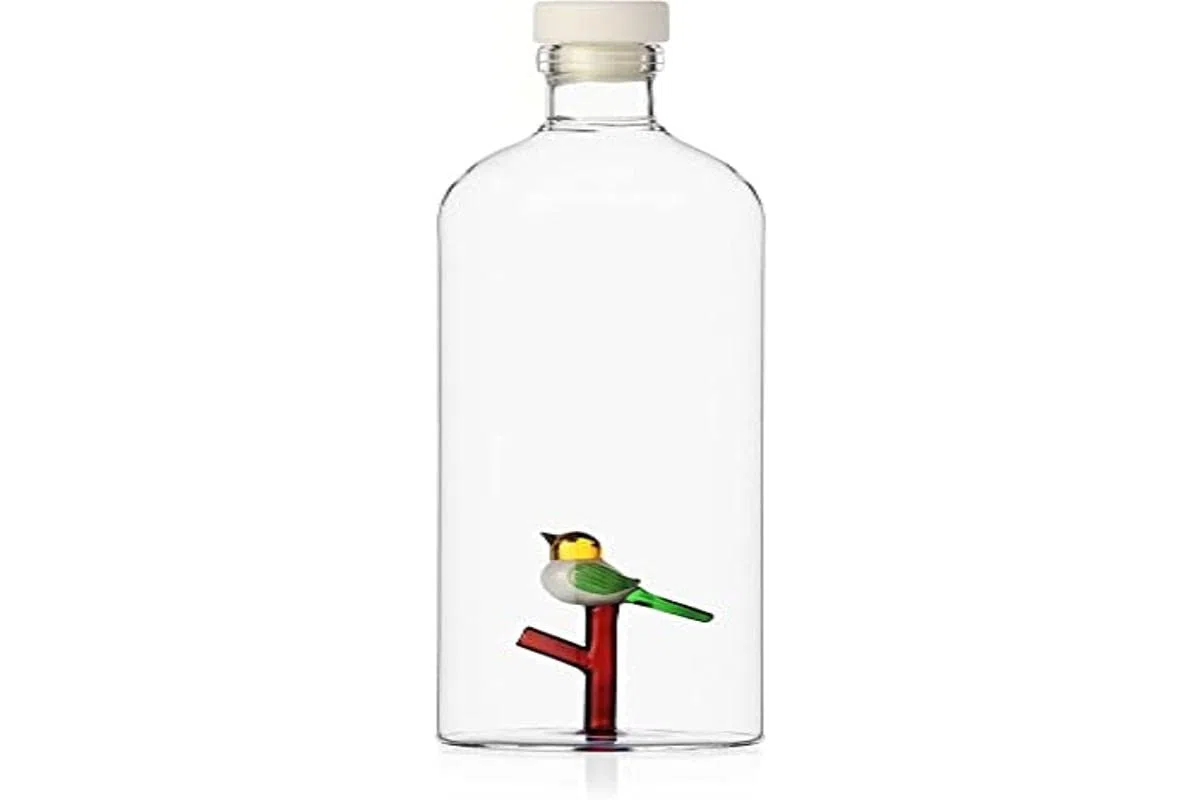 Ichendorf Milano Bottiglia con Uccellino | Collezione Animal Farm | 115 cl | Vetro Borosilicato | Fatto a Mano