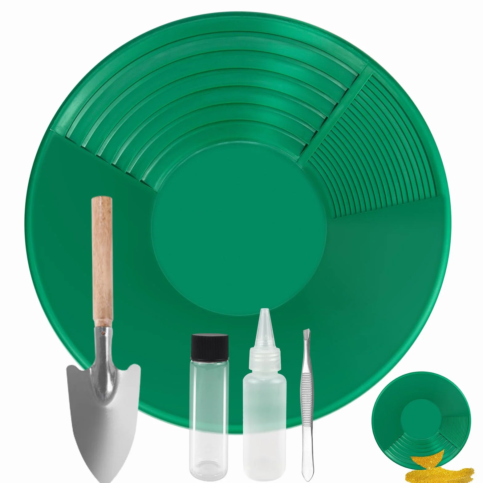 YSOOUA Gold Pan Kit Setaccio per Oro Bacino per la Ricerca dell'oro Gold Pan Kit Classificatore d'oro Ricerca Oro Pans Setaccio Accessori per sabbia oro miniere lavaggio manuale oro panning (Verde)