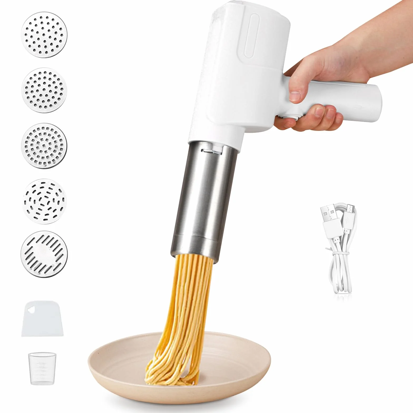 Wireless Macchina per la Pasta Elettrica Macchina per Pasta Fresca con 5 Modalità e 2000 mAh,Automatica Macchina per Uso Pasta per Picnic o Domestico