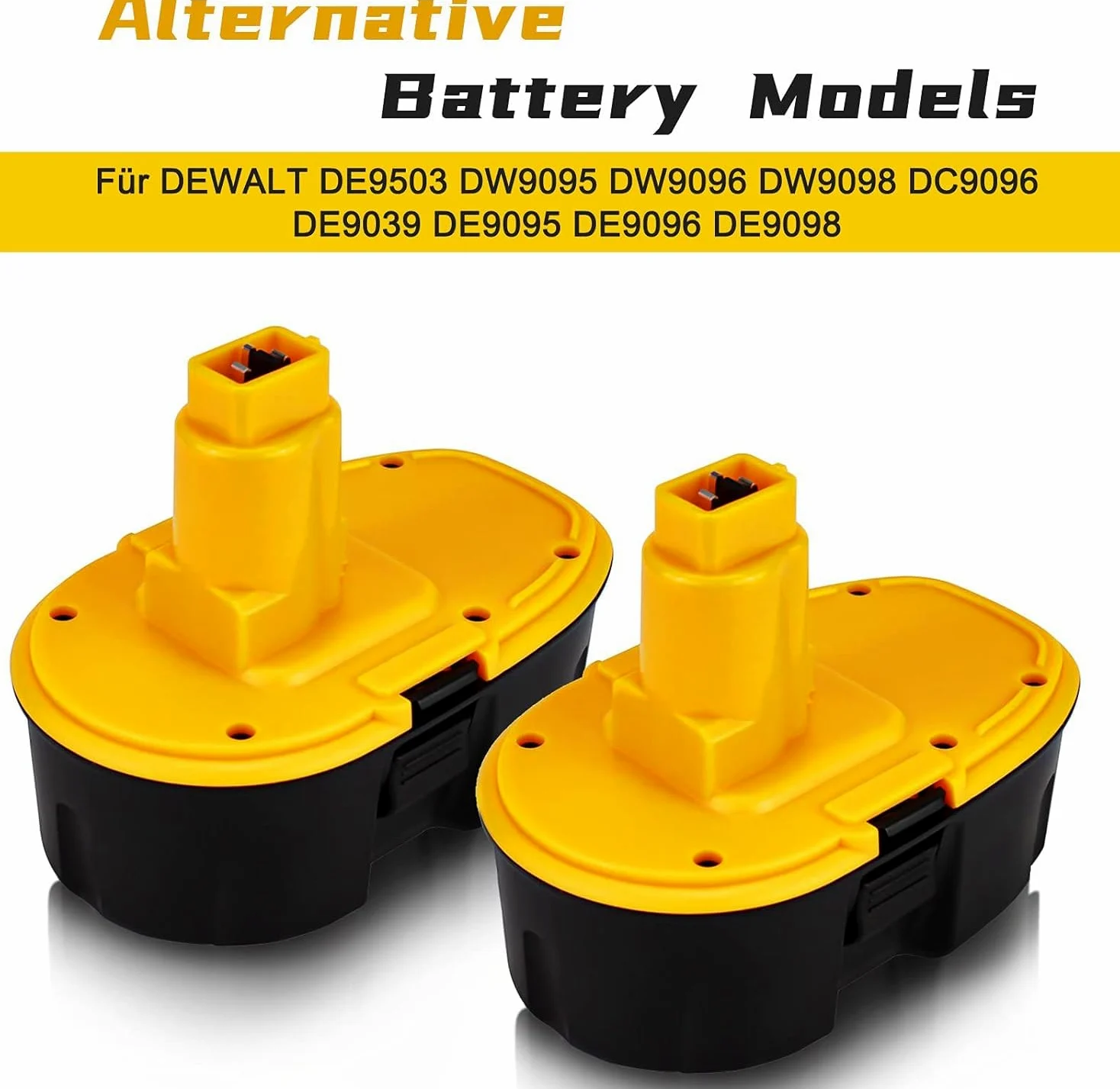 2X 18V 4.5Ah NI-MH sostituzione batteria strumento per Dewalt DC9096 DE9039 DE9095 DE9096 DE9098 DE9503 DW9095 DW9096 DW9098 DW9096 DW9098 Exemoro (Giallo)