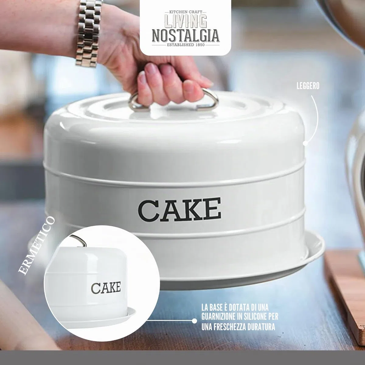 Kitchen Craft Living Nostalgia - Contenitore Metallico per Torta, a Tenuta ermetica, 28,5 x 18 cm Grigio