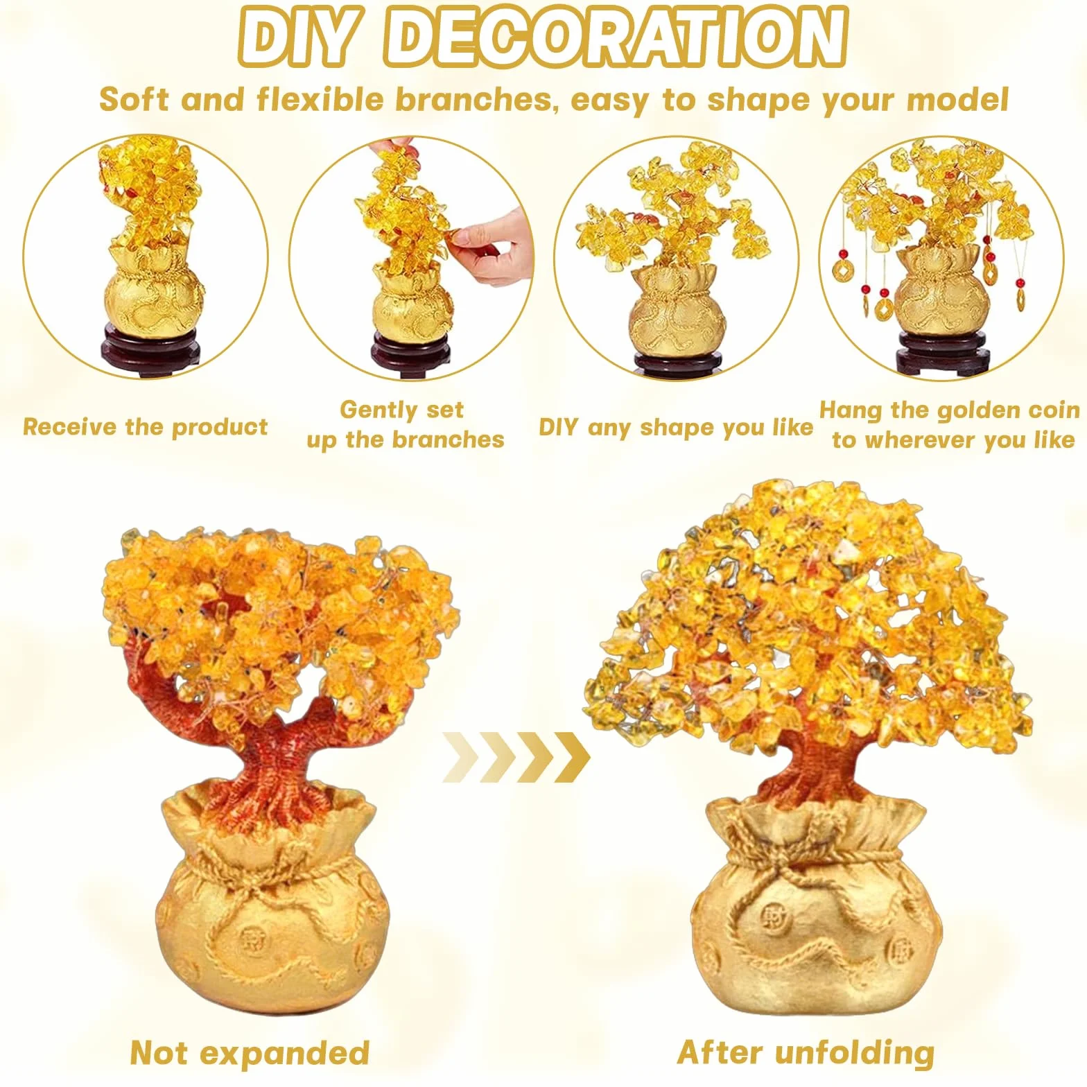 Albero dei Soldi Bonsai Feng Shui, Albero Fortunato D'oro, Albero dei Soldi Feng Shui, per la Casa, l'ufficio, la Decorazione del Negozio
