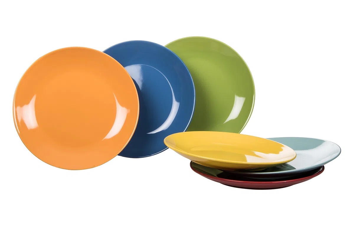 Kaleidos Classico Set 6 Piatti Piani, Stoneware (Gres), Giallo/Verde/Blu Azzurro/Arancio/Rosso, 27 x 27 x 10 cm