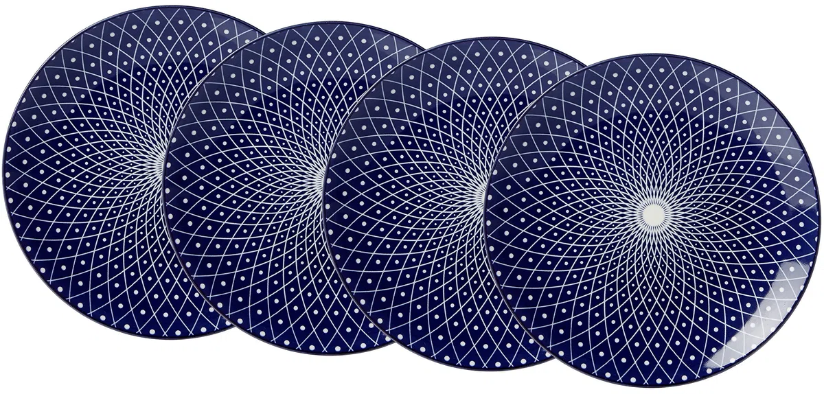 Ritzenhoff & Breker Kuchen-und Frühstücksteller-Set Royal Reiko, 4-Teilig, 21,5 cm Durchmesser Piatti, Porcellana, Blu/Bianco, 21.50 x 21.50 x 2.50 cm, 4 unità