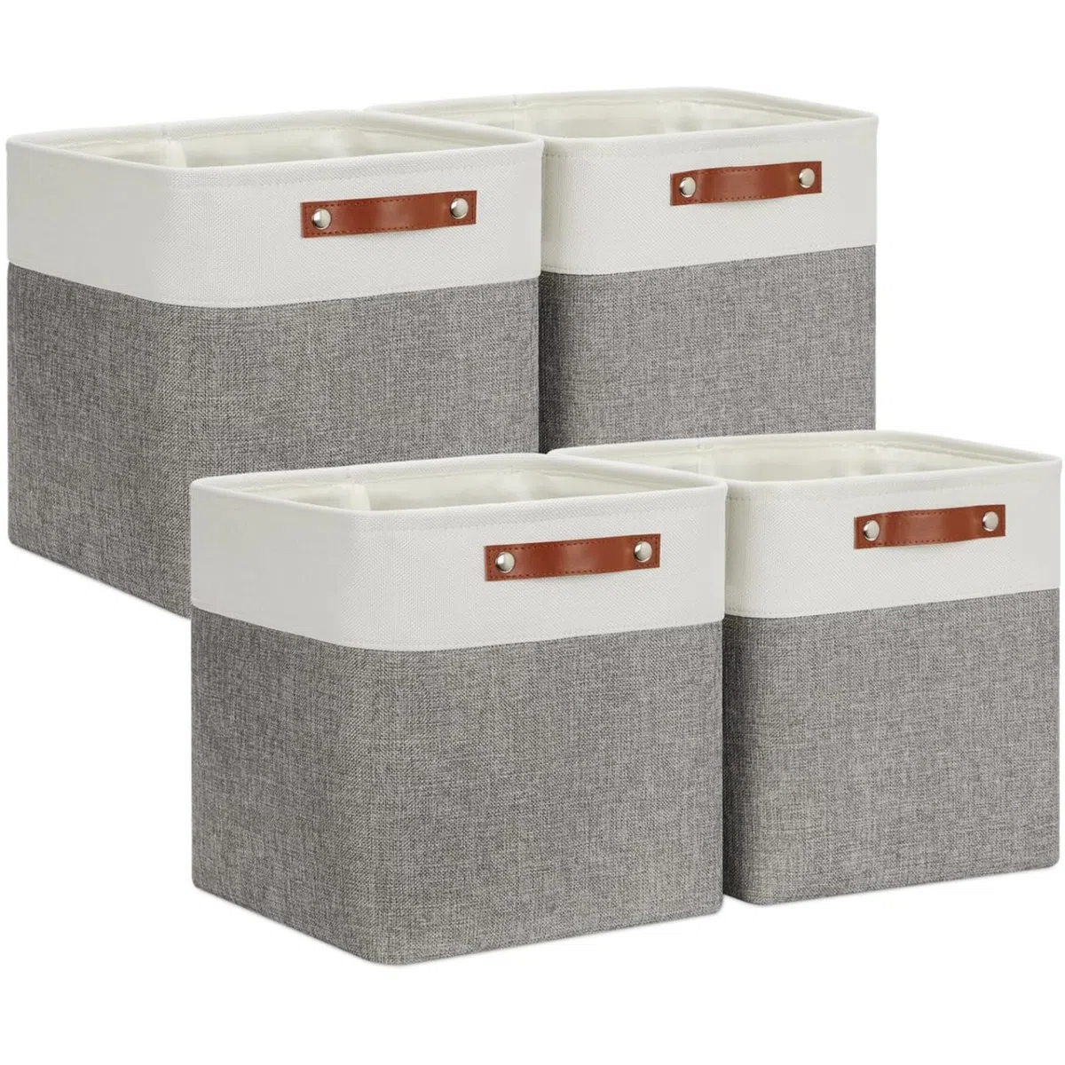 Scatola Portaoggetti In Tessuto 33x38x33cm, Set di 4 Cestini Cubici per Armadio, Ccaffale e Vestiti, Grigio&Bianco