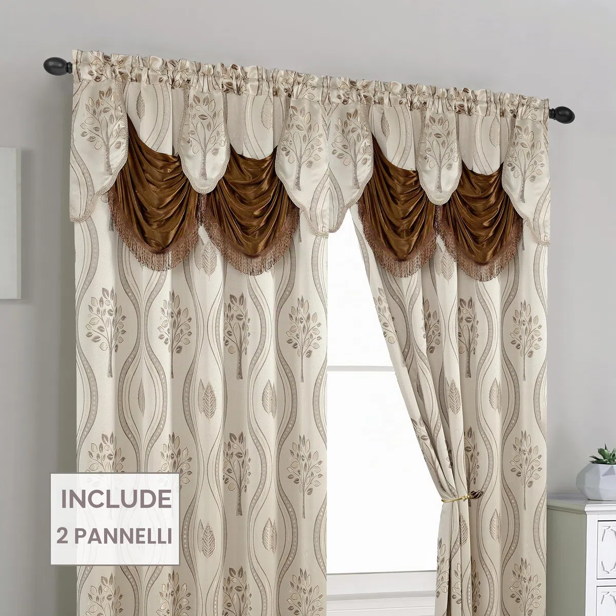 Elegant Comfort Lussuoso set di tende a pannello con mantovana attaccata e supporto 137,2 x 213,4 cm (set da 2), beige