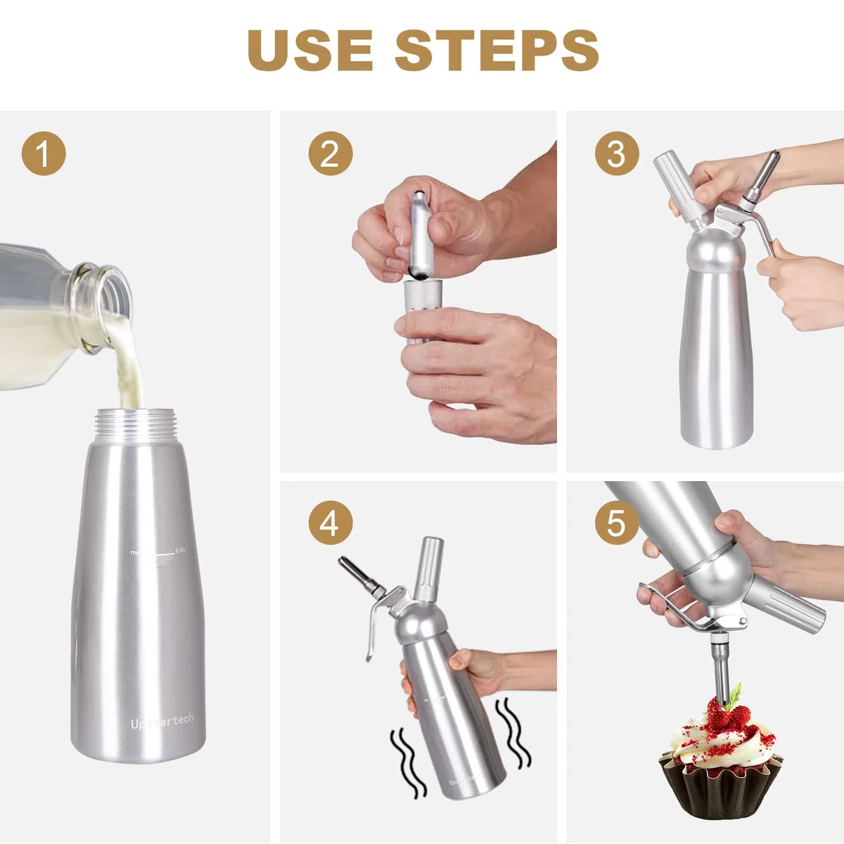 Sifone Panna Montata, 500ml Sifone da Casa e Cucina Alluminio con 3 Ugelli in Acciaio Inox, Sifone per Panna Montata Professionale