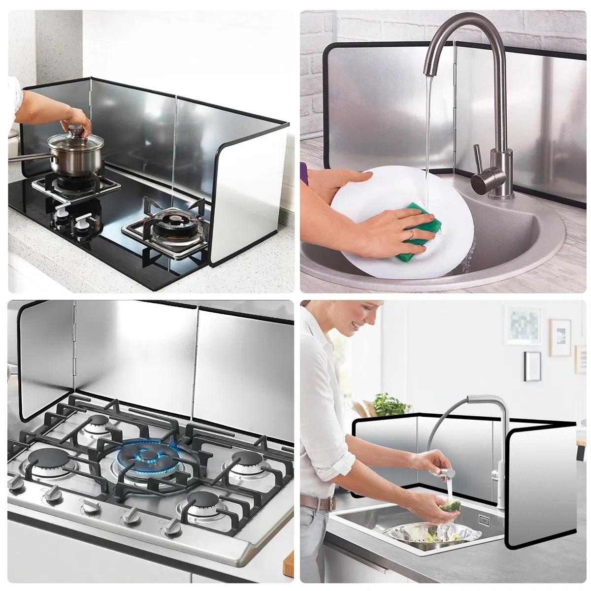 Pannello Paraschizzi Cucina Padella, 4 Lati Antiaderente Paraschizzi Parete Cucina Pieghevole, Protezione Protezione Schizzi di Olio per Cucine a Gas e Padella(76x29x30cm